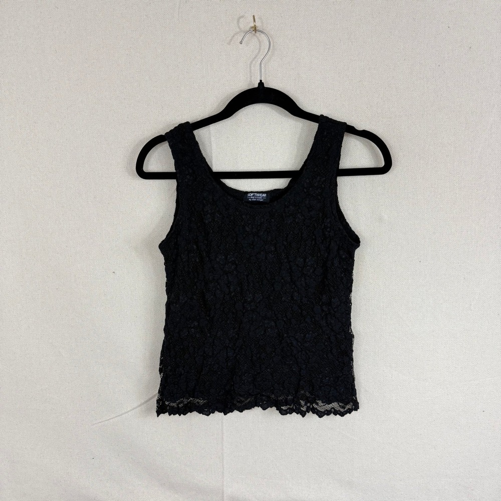 Softwear Petites Mark Singer Black‎ Lace Tank Top Scoop Neck Scalloped Hem XS